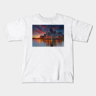 Sunset over Hungarian Parliament Building Budapest Kids T-Shirt